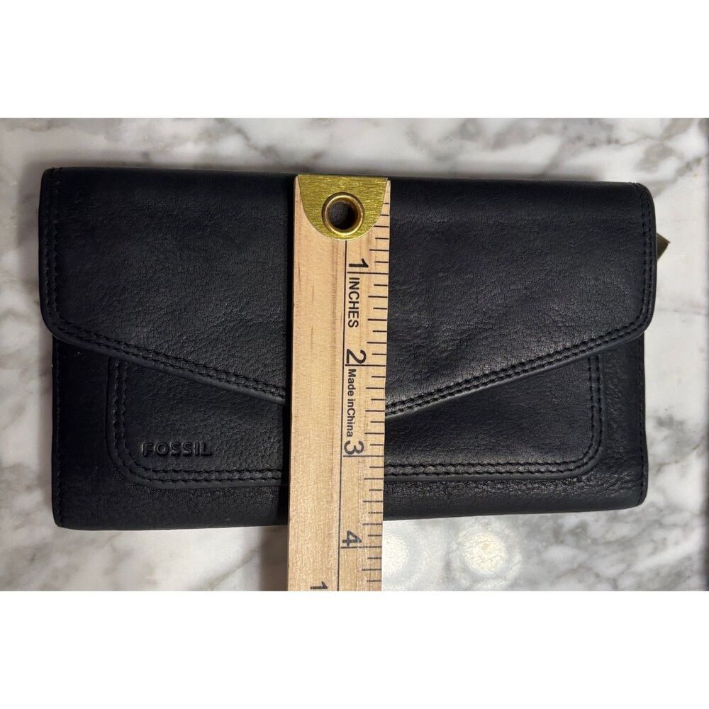 Fossil Women's Black Leather Trifold Wallet Organizer Snap Clutch Y2K Vintage - Picture 7 of 10